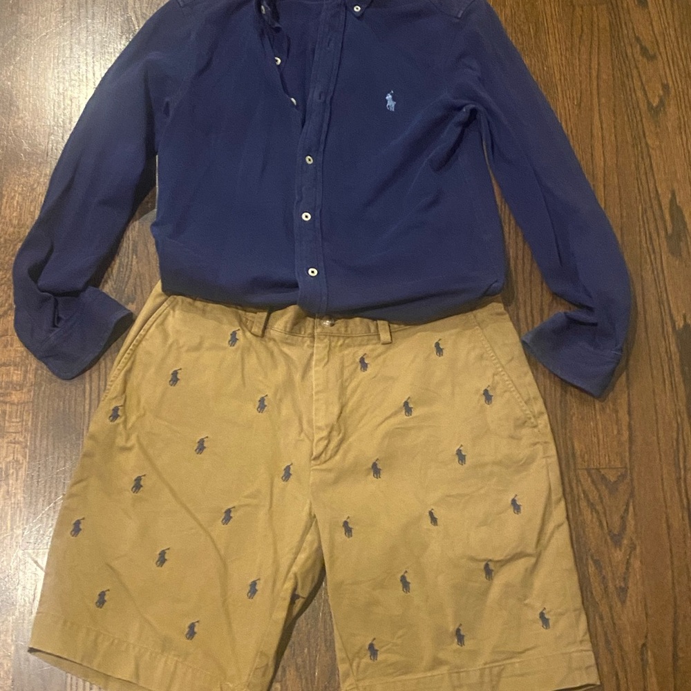 Preppy classic Vintage Ralph Lauren Tan Shorts with navy ponies